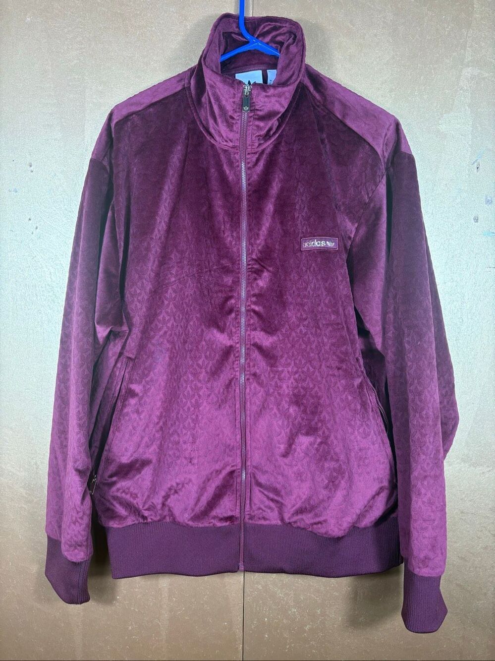 adidas Originals Mono Plush Velour Track Top Jacket Burgundy Shadow Red Men's si